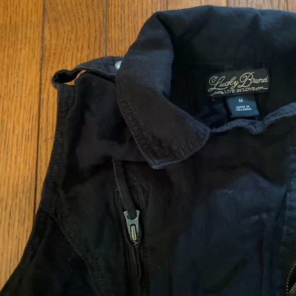 Lucky black unisex zippered moto vest linen sleeveless pockets adjustable back - Picture 3 of 9